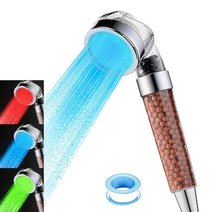Vacto Temperature Controlled 3-color Changing Shower Head Kit, Water Saving Showerheads with Filtration Beads, LED High Pressure Handheld Shower Head Set (No Hose and Bracket) - color: Temperature Controlled Shower Head (No Hose & Bracket)