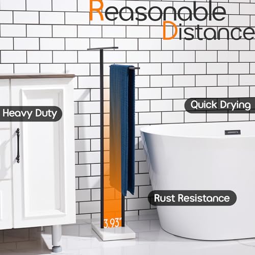 Free Standing Towel Racks Matte Black 2-Tier Towel Holder for Bathroom Floor Stand with Heavy Marble Base Thicken Steady Design Stainless Steel AN7005MB - color: Matte Black