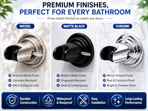 HOME&I Suction Cup Shower Head Holder for Handheld Shower–Includes 3M Adhesive Disc, No Drill, 3-Inch Vacuum Suction, Removable & Repositionable Vertical Wall Mount,Waterproof ABS,Universal 22mm Slot - color: Polished Chrome