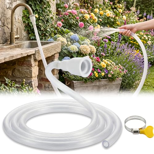 6.5 FT Faucet Hose Adapter for Sink, Transparent PVC Tube with Adjustable Faucet Connector and Hose Clamp Portable Water Transfer Accessories for Sink, Bucket, Garden, Pet Bathing - size: 6.5 FT-Clear