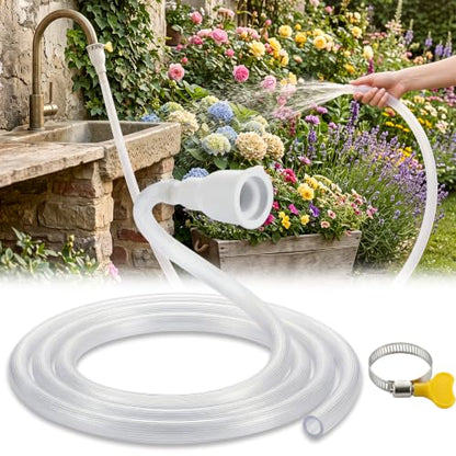 6.5 FT Faucet Hose Adapter for Sink, Transparent PVC Tube with Adjustable Faucet Connector and Hose Clamp Portable Water Transfer Accessories for Sink, Bucket, Garden, Pet Bathing - size: 6.5 FT-Clear