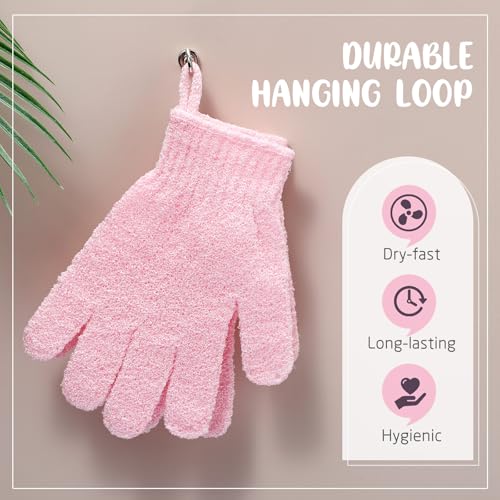 Didaey 104 Pcs Exfoliating Glove Bulk Shower Gloves with Hanging Loop Exfoliating Body Scrubber Dead Skin Remover for Body Bath Beauty Spa Massage Scrubs Men Women Bathing(Pink) - color: Pink