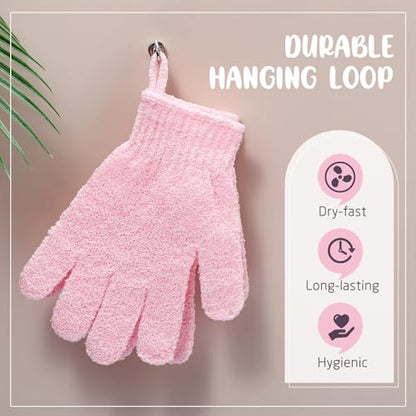 Didaey 104 Pcs Exfoliating Glove Bulk Shower Gloves with Hanging Loop Exfoliating Body Scrubber Dead Skin Remover for Body Bath Beauty Spa Massage Scrubs Men Women Bathing(Pink) - color: Pink