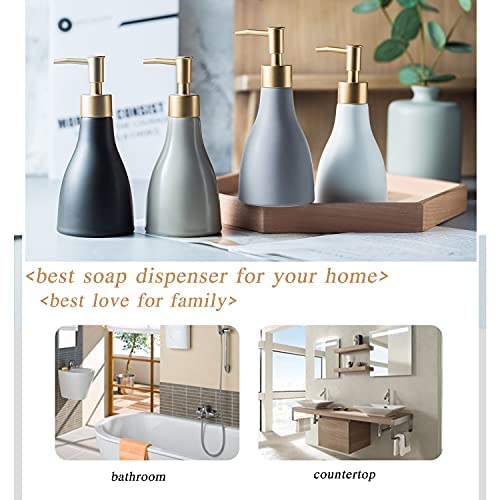 Refillable Gold Dispenser for Bathroom Countertop, Modern Dish Soap Dispenser Bottle for Kitchen Soap Pump Lotion, Ceramic Hand Soap Dispenser with Gold Pump (Khaki) - color: Khaki
