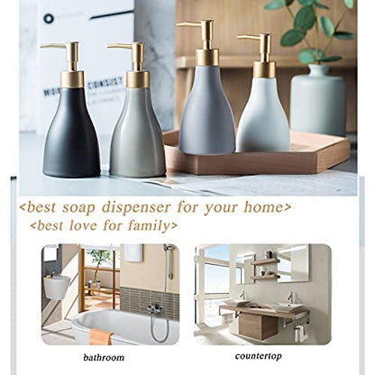 Refillable Gold Dispenser for Bathroom Countertop, Modern Dish Soap Dispenser Bottle for Kitchen Soap Pump Lotion, Ceramic Hand Soap Dispenser with Gold Pump (Khaki) - color: Khaki