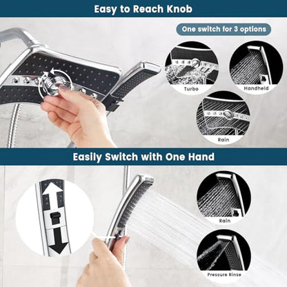 BRIGHT SHOWERS High Pressure Dual Shower Head Combo, Handheld Showerhead Rainfall Shower Head Set with Black Face, 60 Inch Long Stainless Steel Shower Hose, Chrome - color: Chrome, size: 1.8 Gallon Per Minute