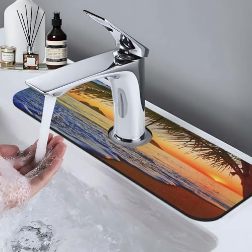 Coco Beach Kitchen sink faucet pad, strong water absorption, anti slip, easy to clean, very suitable for splash and drip prevention, suitable for kitchens and bathrooms - color: Coco Beach