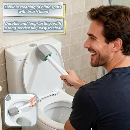 Pumice Toilet Brush Scrubber with 9.5” Handle - 1 Scrubber + 4 Pumice Stones - Remove Hard Water Stains, Rust & Lime from Toilet, Tub, Tile, Grill & Pool - No-Scratch, Easy Grip