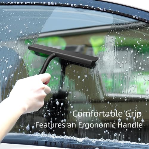 ecooe Shower Squeegee for Glass Doors,11" Shower Glass Cleaner | Silicone Streak-Free Wiper with Hanger and Stainless Steel Core for Bathroom, Kitchen & Car Windows, Black - size: 02-Silicone 11″/28cm