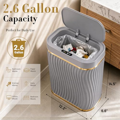 Ogikey Bathroom Small Trash Can with Automatic Touchless Lid, 2.6 Gallon Smart Garbage Can Narrow Waterproof Trash Bin for Bedroom, Office, Living Room - color: 2.6 gallon-Grey
