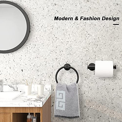 NearMoon 2 Pieces Bathroom Hardware Accessories, Towel Ring and Toilet Paper Holder- Stainless Steel Bath Towel Hanger and Hand Towel Holder, Wall Mounted (Matte Black) - color: Matte Black
