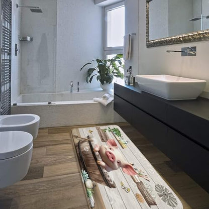 Funny Pig Bathroom Rugs Farmhouse Animal in Bathtub Farm Rustic Bathing Bubbles Cute Country Wooden Positive Word Bath Mat Bedroom Kitchen Toilet Floor Doormat 24x60 - size: 24x60