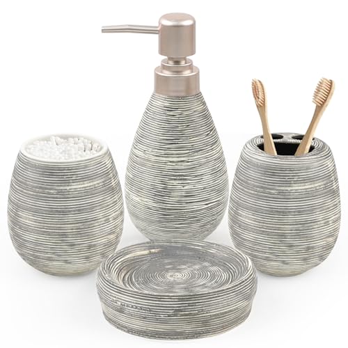CERBIOR Bathroom Accessories Set,4 PCS Ceramic Bath Accessory,Grey | Includes Toothbrush Holder, Toothbrush Cup, Soap Dish for Decorative Countertop and Housewarming Gift - style: Grey