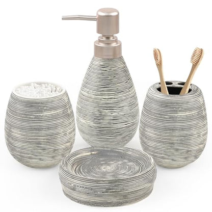 CERBIOR Bathroom Accessories Set,4 PCS Ceramic Bath Accessory,Grey | Includes Toothbrush Holder, Toothbrush Cup, Soap Dish for Decorative Countertop and Housewarming Gift - style: Grey