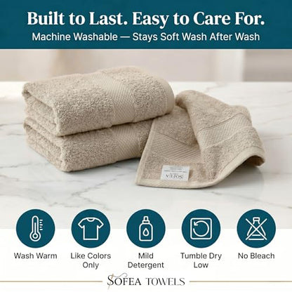 Sofea Hand Towels 6 Pack (16 x 28 Inches) 100% Cotton Bathroom Towels, Soft Absorbent Quick Dry Hand Towels for Bathroom Kitchen - color: Beige