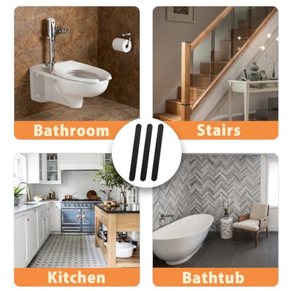24Pcs Black Bathtub Stickers Non Slip | Anti Slip Shower Strips, Adhesive, Includes Scraper, For Bathtub, Shower Floor, Ladders - color: Black