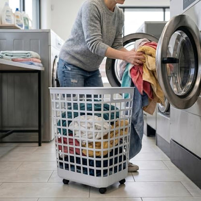 Heavy Duty Rolling Laundry Hamper with Wheels - 2.6 Bushel (90L+) Large Plastic Laundry Basket, Tall Ventilated Dirty Clothes Organizer for Bedroom, Bathroom & Dorm Room, No Assembly Required (White) - size: White