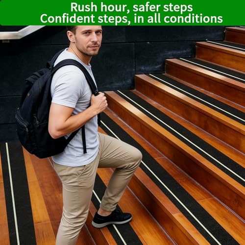 Glow in Dark Anti Slip Tape, 4" x35FT Heavy Duty Waterproof Safety Grip Tape for Stairs, Pool, Bathroom - Black & Glow Stripe Indoor/Outdoor Multi-Purpose Traction Tape - size: 4 Inch x 35 Feet