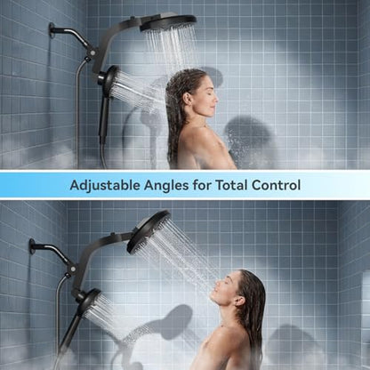 High Pressure Rain Shower Head Combo with Magnetic Handheld Black | Dual Shower System with Rainfall Showerhead and 8-Spray Handheld, Magnetic Dock, Adjustable Angle, Power Jet for Cleaning - color: Black