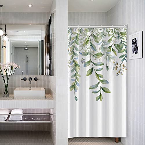 AWERT Green Mixed Light Blue Plant Stall Shower Curtain with 6 Hooks Sage Green Shower Curtain for Bathroom Waterproof Fabric 36x72 inch - color: Green and Light Blue, size: 36"W x 72"L (Pack of 1)