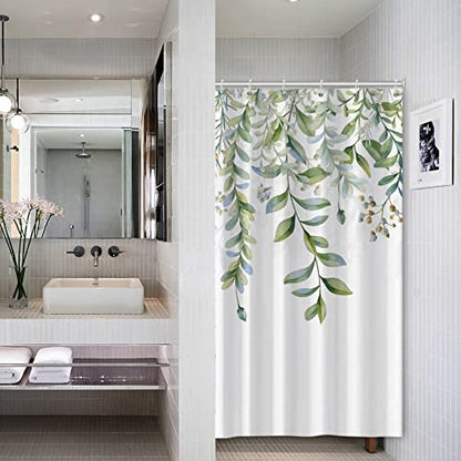AWERT Green Mixed Light Blue Plant Stall Shower Curtain with 6 Hooks Sage Green Shower Curtain for Bathroom Waterproof Fabric 36x72 inch - color: Green and Light Blue, size: 36"W x 72"L (Pack of 1)
