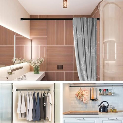 No Sectional Assembly Tension Curtain Rod 56-104 Inch | 1" Diameter Spring Long Adjustable Shower Curtain Rods for Bathroom Windows Closet No Drilling No Rust, Black - color: Black, size: 56-104Inch, No Assembly