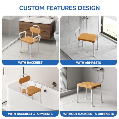 Loyoda Shower Chair with Arms and Back for Seniors, 350 lb Capacity | FSA/HSA Eligible, Adjustable Height Shower Bench for Inside Shower or Bathtub, Non-Slip Feet, Waterproof and Durable - size: Brown