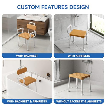 Loyoda Shower Chair with Arms and Back for Seniors, 350 lb Capacity | FSA/HSA Eligible, Adjustable Height Shower Bench for Inside Shower or Bathtub, Non-Slip Feet, Waterproof and Durable - size: Brown