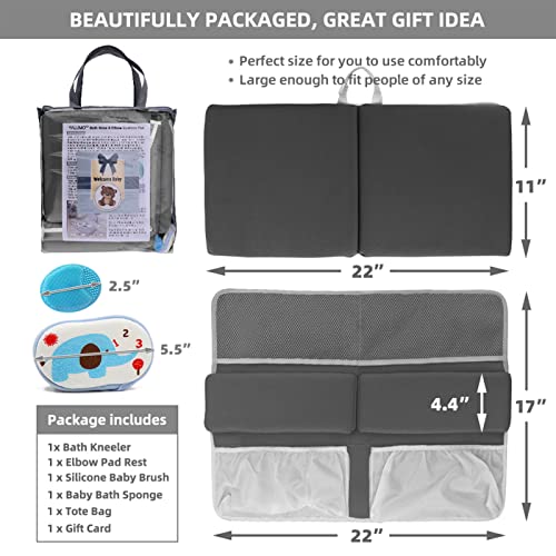 Bath Kneeler and Elbow Rest Set Baby Bath Kneeling Pad, Thick Non-Slip Bathing Kneeling Mat Cushion Quick Drying Bathtub Knee Saver with Arm Support and Pockets for Bathroom Bathing Time Comfort - color: Dark Grey