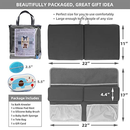 Bath Kneeler and Elbow Rest Set Baby Bath Kneeling Pad, Thick Non-Slip Bathing Kneeling Mat Cushion Quick Drying Bathtub Knee Saver with Arm Support and Pockets for Bathroom Bathing Time Comfort - color: Dark Grey