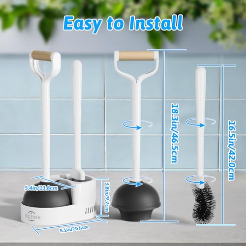 Toilet Brush and Plunger Set, Curved Head Deep Clean, White 2 Pack | Brush and Plunger set, Curved Nylon Bristles for Deep Clean, Strong Suction Plunger, Ventilated Holder for Quickly Air Dry - color: White