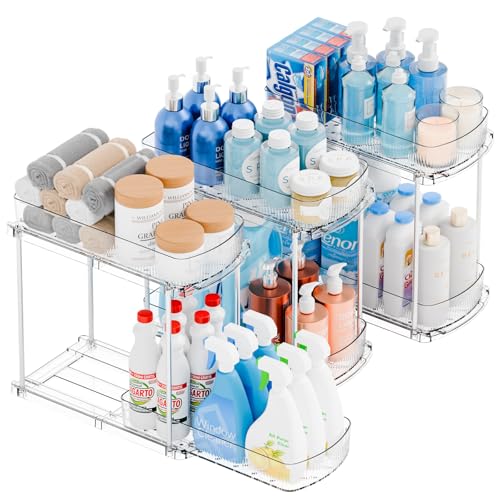 3 Pack 13.8″ Deep 2 Tier Under Sink Storage Organizer,Large Pull Out Bathroom Organizers and Storage,Slide Out Acrylic Undersink Storage Shelf,Kitchen Under Sink Organizer for Cleaning Products - style: 3 Pack-2 Tier