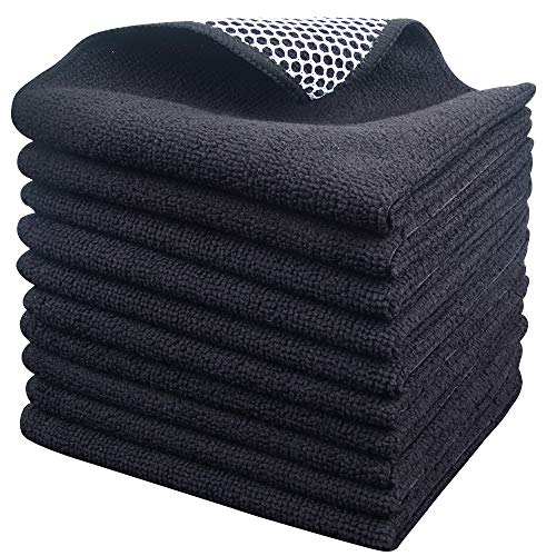 Dish Cloth for Washing Dishes Kitchen Washcloth Cleaning Cloth | 12x12inch 10pack Kitchen Towels Rags, Microfiber Cleaning Cloths, Wash Cloths with Poly Scour Side, Wholesale, Black - color: Black, size: 12inchx12inch 10pack