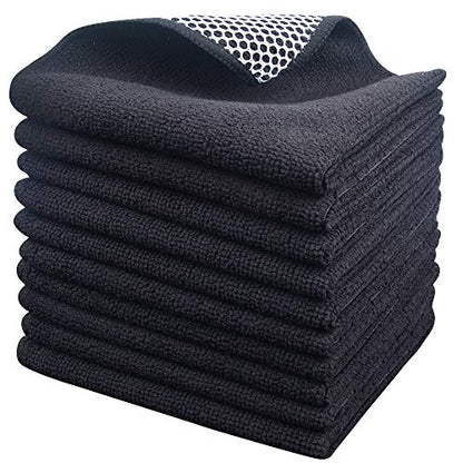 Dish Cloth for Washing Dishes Kitchen Washcloth Cleaning Cloth | 12x12inch 10pack Kitchen Towels Rags, Microfiber Cleaning Cloths, Wash Cloths with Poly Scour Side, Wholesale, Black - color: Black, size: 12inchx12inch 10pack