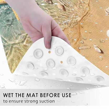Bath Mat for Tub, Starfish Seashell, 40 X 16 Inch, for Bathtub | Summer Beach Ocean Extra Long Bathtub Shower with Suction Cups and Drain Holes for Kids Adults Elderly - color: Starfish Underwater Ocean