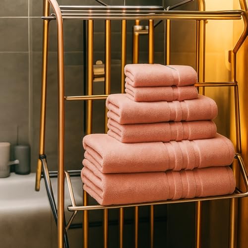 6 Pieces - Rhosus-Veteran Textile Turkish Cotton - Luxury Towel Set for Bathroom & Kitchen, 2 Bath Towels, 2 Hand Towels & 2 WashCloths *Valued $79.99* (Rose Teen) - color: Rose Teen