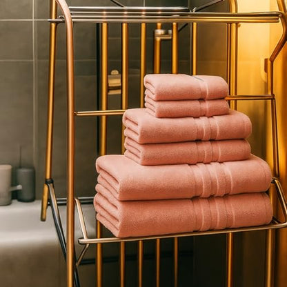 6 Pieces - Rhosus-Veteran Textile Turkish Cotton - Luxury Towel Set for Bathroom & Kitchen, 2 Bath Towels, 2 Hand Towels & 2 WashCloths *Valued $79.99* (Rose Teen) - color: Rose Teen