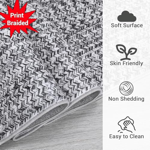 Washable Runner 2x6 for Hallways - Print Braided Non-Slip Bath Mat, Modern Soft Bedroom Rug, Farmhouse Throw, Kitchen, Entryway Stain Resistant Carpet - 2'x6' Light Grey - color: Light Grey, size: 2' x 6' (Runner)