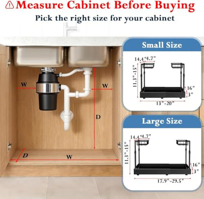 Aisslro Under Sink Organizer, 2 Tier Pull Out Cabinet Organizer, Expandable & Adjustable Slide Out Shelf 17.9''–29.5'', Under Sink Storage for Kitchen Bathroom Laundry Cabinet Storage, Black - size: Large