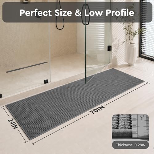 tchdio Bathroom Runner Rug, Absorbent Washable Thin Bath Mat, Non Slip Quick Dry Bath Rugs with Solid Rubber Backing, Low Profile Bath Mat, Grey, 24" x 70" - color: Grey, size: 5'10" x 2' (Rectangular)