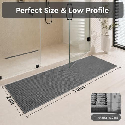 tchdio Bathroom Runner Rug, Absorbent Washable Thin Bath Mat, Non Slip Quick Dry Bath Rugs with Solid Rubber Backing, Low Profile Bath Mat, Grey, 24" x 70" - color: Grey, size: 5'10" x 2' (Rectangular)