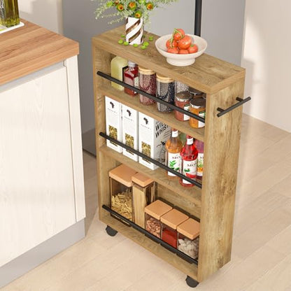 Tribesigns Slim Storage Cart, Rolling Narrow Kitchen Cart on Wheels for Small Place, 4-Tier Slide Out Slim Utility Cart Skinny Laundry Cart with Handle for Kitchen, Bathroom, Laundry - style: Farmhouse