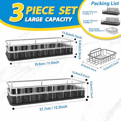 Shower Caddy 3 Pack, Adhesive Shower Organizer with Soap Dish and 4 Hooks, Rustproof Stainless Steel Shower Shelves, Wall Mounted No Drilling Storage Shelf Basket Accessories for Bathroom & Kitchen