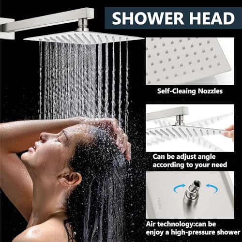 Aolemi Shower Faucet Set with Handheld Brushed Nickel 8 Inch Head | Pressure Balance Shower Valve and Trim Kit,SUS304 Rain Head and Handle System,All Metal,Wall Mount,Bathroom,Handheld Spray - color: Nickel, size: 8 Inch Wall Mount Shower Head