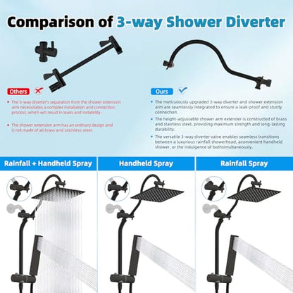 Hibbent 10'' Rainfall Shower Head with 4-Spray Handheld, Oil Rubbed Bronze | cUPC Certified High Pressure Showerhead Combo, 12'' Adjustable Extension Arm, Extension Bar, Easy Reach Holder, 71'' Hose - color: Oil Rubbed Bronze, style: Square 10''