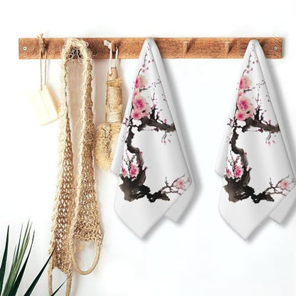 2 Pack Pink Cherry Blossom Hand Bath Towel,Spring Sakura Flowers Hand Towel Set of 2 Fingertip Towel Bathtub Decorative Kitchen Towel Highly Absorbent SPA Gym 14x28 Inch