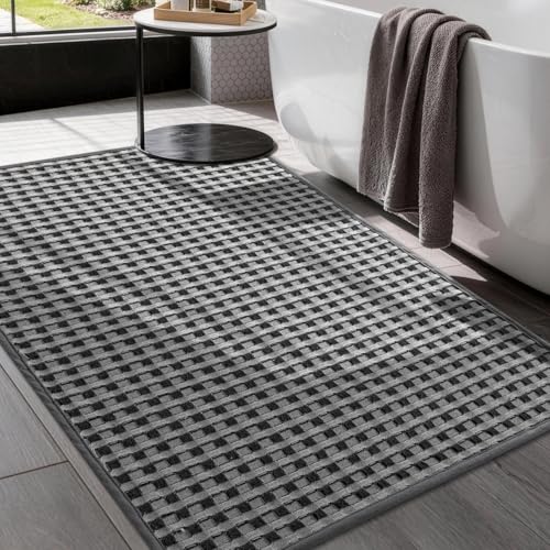 YIHOUSE Bathroom Rugs 24" x 36", Ultra Thin Checkered Weave Bath Mat - Soft Absorbent Quick Dry Bath Mat, Machine Washable Non Slip Bath Rugs for Bathroom, Shower & Tub, Dark Gray Light Gray - color: Dark Gray Light Gray, size: 24"x36"