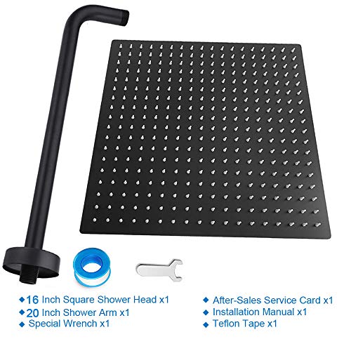 NearMoon Square Rain Shower Head With Extension Arm, Large Stainless Steel Rainfall Shower-Waterfall Full Body Coverage (16 Inch, Matte Black) - color: Matte Black, size: 16 Inch