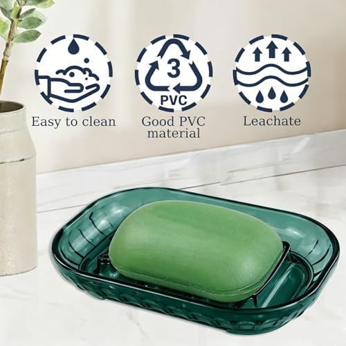 2 Pcs Self Draining Waterfall Clear Plastic Bar Soap Holder,Green | Clear Plastic Waterfall Drain Tray, Easy Clean Soap Saver, Multi-Scene For Shower, Bathroom, Kitchen Sink and Hotel Counter