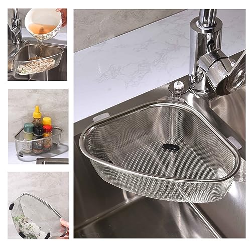 Kitchen Triangle Sink Strainer, Corner Sink Strainer, Multifunction Sink Drain Strainer Basket, Stainless Steel Food Catcher Strainer for Kitchen Waste, Vegetable, Fruits (Silver) (CF-001)